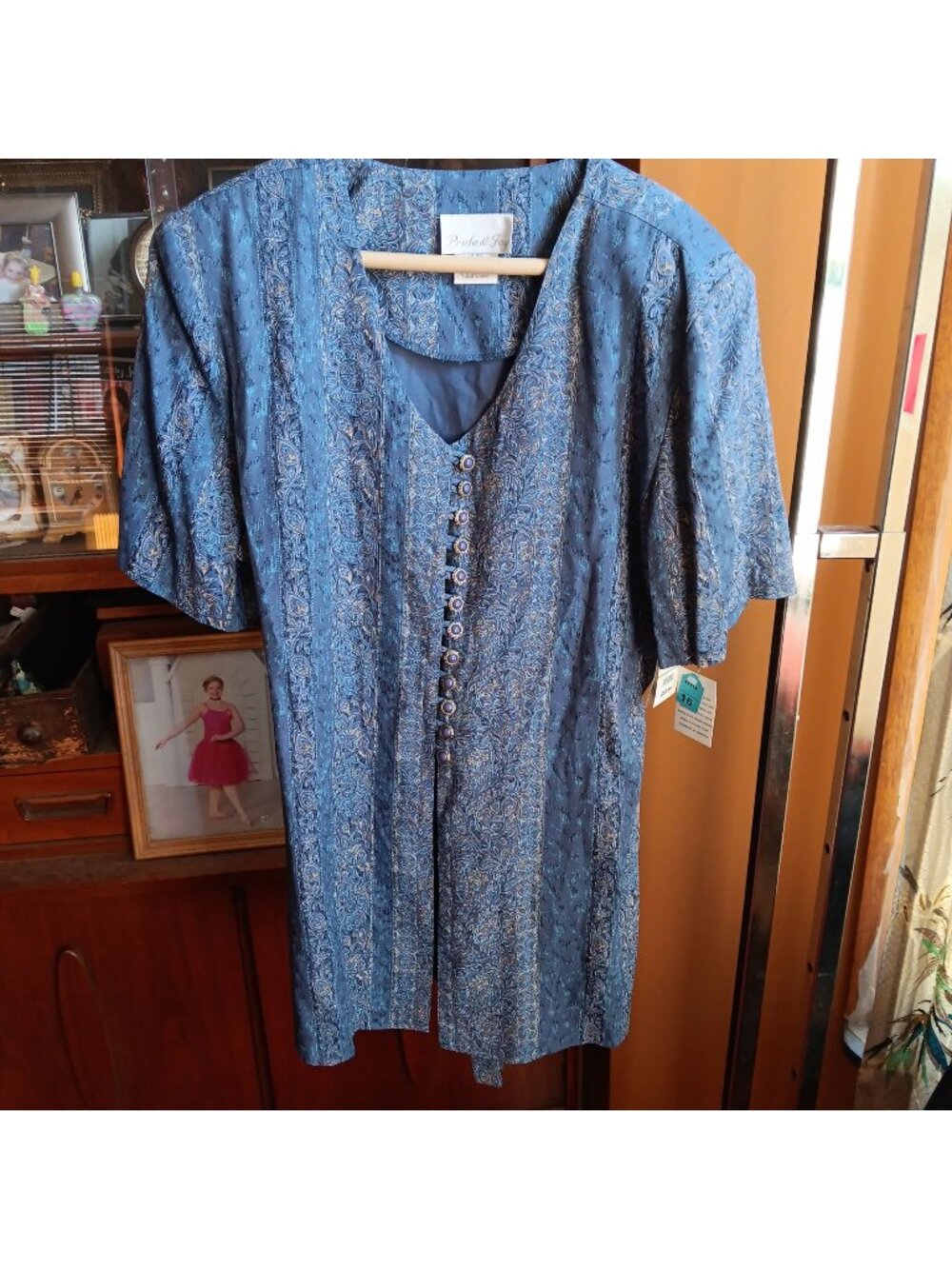 NWT Vintage Pride Joy JC Penney Paisley Tunic Top Pants Set 16M Blue 1990s